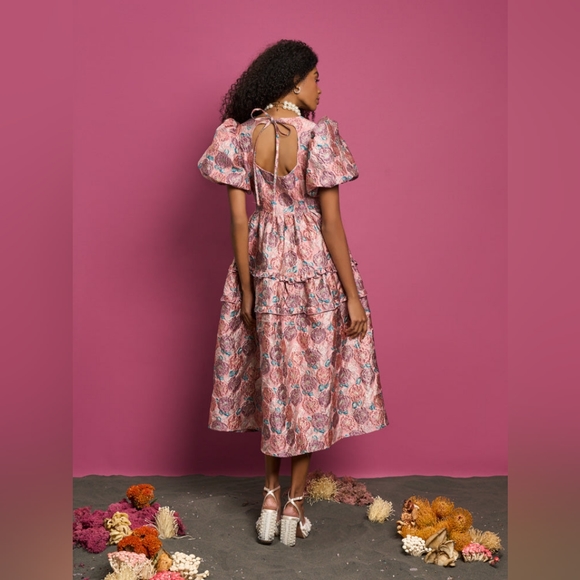 NWT DREAM sister Jane DREAM Nerissa Jacquard Midi Dress DREAM CORALS IN BLOOM S - Picture 2 of 16